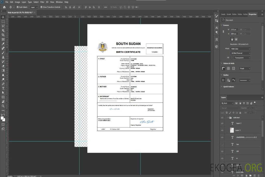 Modèle Word et PDF d'acte de naissance d'acte d'état civil au Soudan du Sud template Modèle Word et PDF d'acte de naissance d'acte d'état civil au Soudan du Sud template